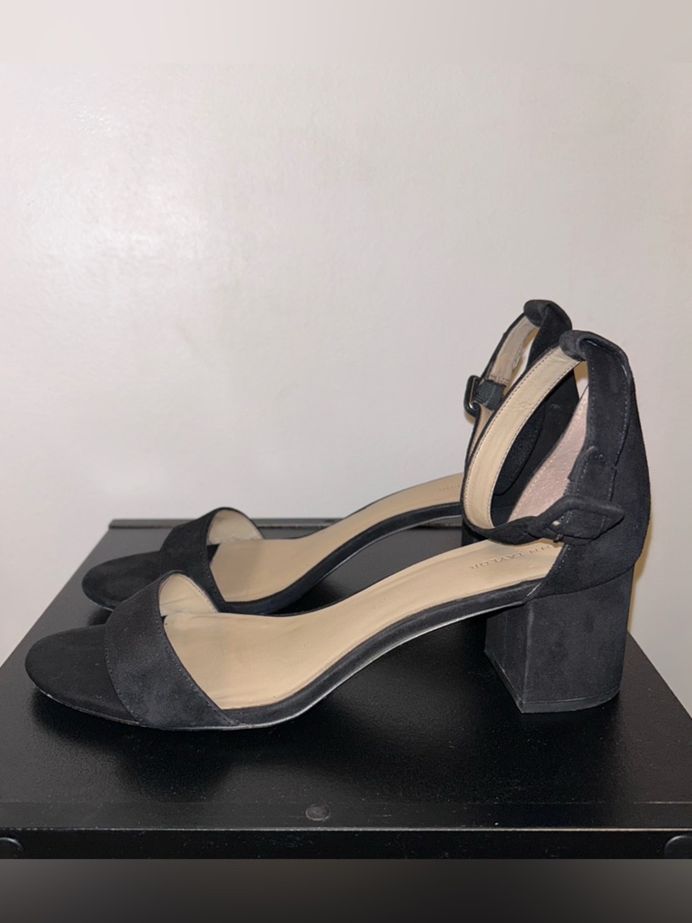 Ann Taylor Black Suede Block Heel Sandals